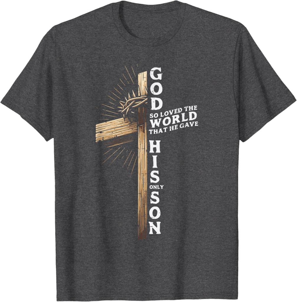 God So Loved The World Cross Christian John 3:16 Graphic Tee Soft Cotton Casual Short Sleeve T-Shirt