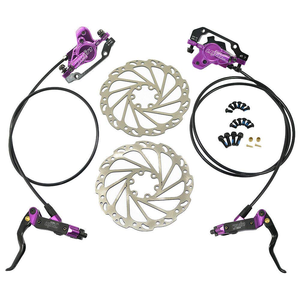 JUIN TECH DB1 MTB Hydraulic Disc Brake JT2268 E-bike Dual-Piston Set(F+R) w/160mm Rotor, Purple,