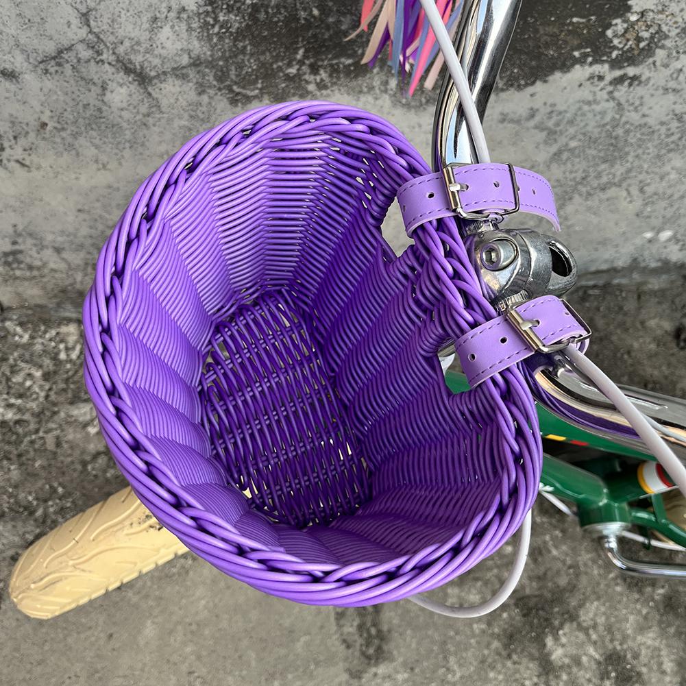 4pcs Hand-Woven Bicycle Basket with Bell Tassel Stickers Adjustable Bike Handlebar Carrier Basket Cycling Accessories