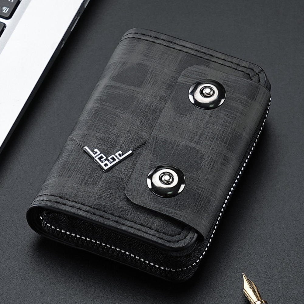 

Card Holder Leather Wallet Gift Travel Business Casual Men s Double Buckle Zipper Short Coin Purse Multi-function Money Bags