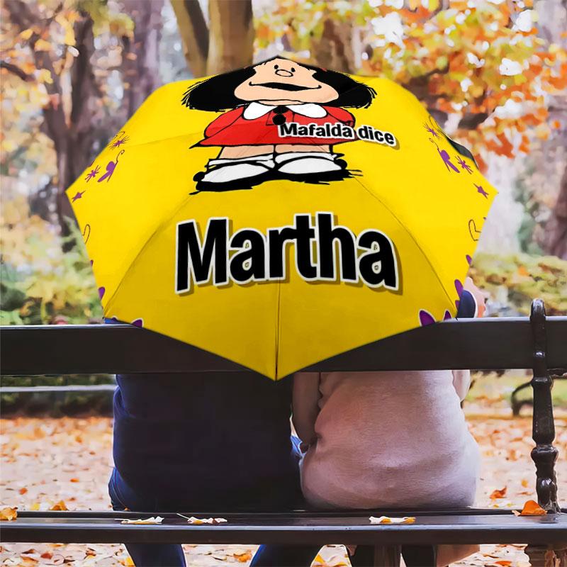 1 PC Automatic Folding Umbrella - Mafalda Pattern Portable Foldable Design With 8 Ribs Christmas Birthday Gifts