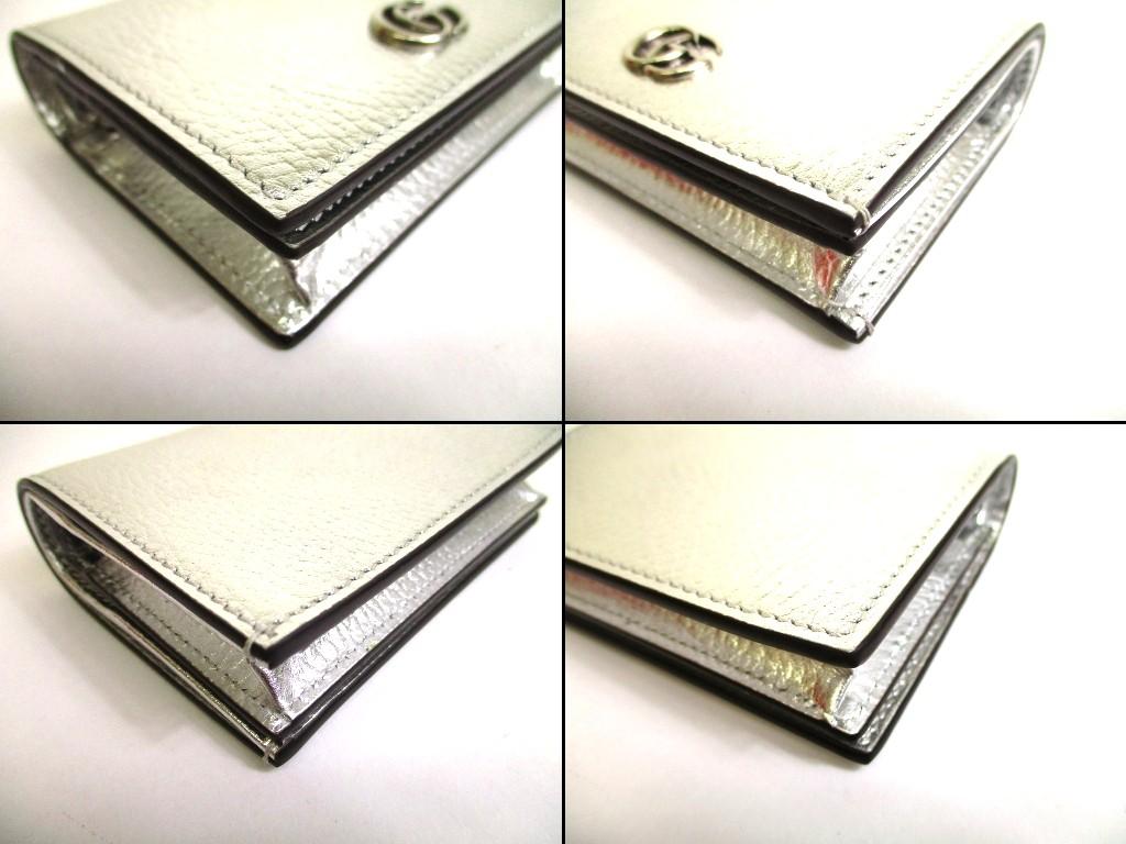 Authentic GUCCI GG Marmont Silver Leather Bifold Wallet Compact Wallet #b125  Open Box