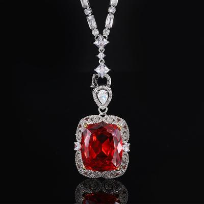 Jewelry Copper Bottom Gold-Plated Simulation Orange Red Zircon Luxury Inlaid Light Luxury Square 20 * 23 Pendant Necklace