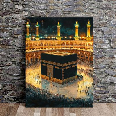 Islamische Heilige Kaaba Mekka Nachtansicht Leinwand Wandkunst Muslimische Religiöse Heimdekoration Druck