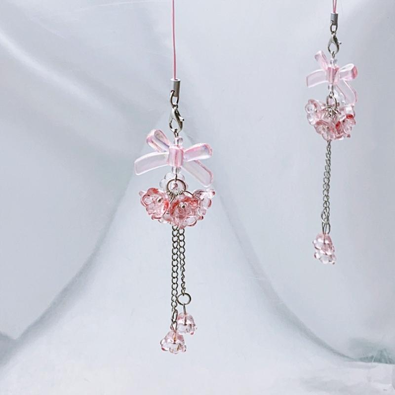 Hydrangea Flower Phone Charm Trendy Bag Pendant Bowknot Bag Charm Phone Lanyard Glaze Material for Trendy Individuals