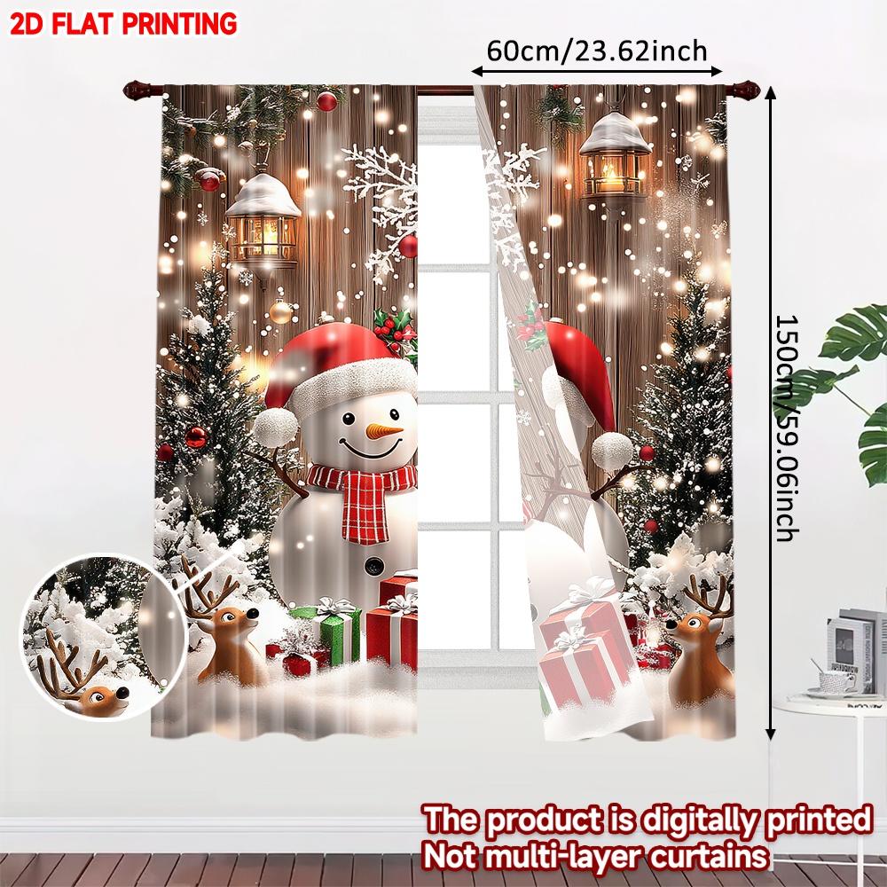 2D Flat Printing 2pcs Christmas Curtains Christmas Snowmen and Gifts Scopic and Stylish 100% Polyester Fiber Holiday Decorations
