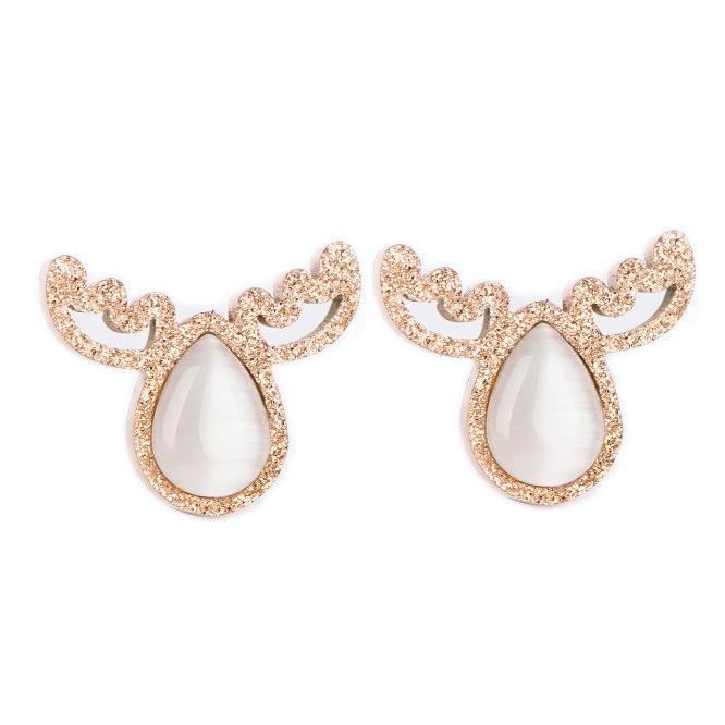 

Серьги-пусеты «Кошачий глаз» цвета розового золота с оленьими рогами - Подарок на День святого Валентина/Рождество для нее розового золота