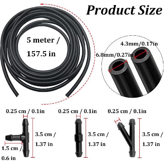 Windshield Washer Hose Kit - Includes 4 Meter Washer Fluid Hose & 12 Pcs Hose Connectors, Compatible With Most Vehicle Windshield Washer Nozzle