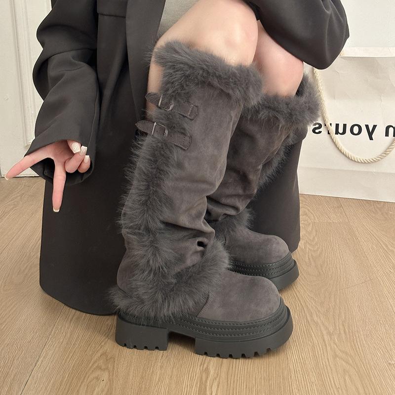 Damenpelz eine dicke Sohle erhöhend Winter leichte gepolsterte warme Schneestiefel rutschfest tragbar lässige Sneaker Baumwollstiefel