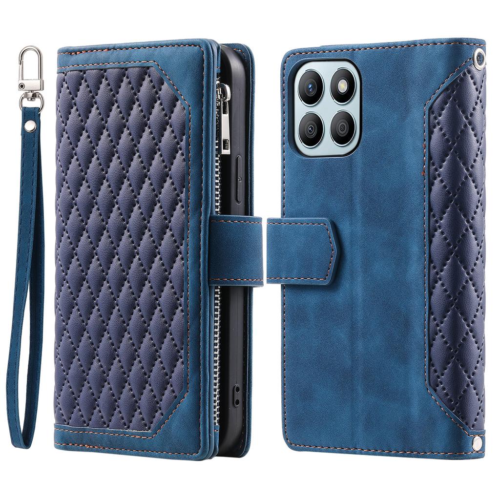 Style 005 For Honor X6b 4G Wallet Case Rhombus Stitching Line PU Leather Phone Cover
