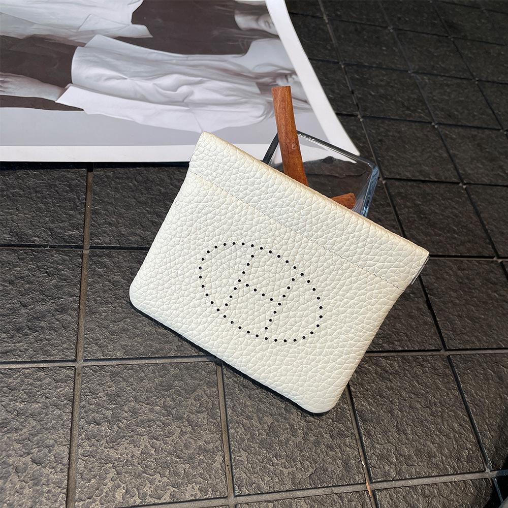 

Ladies Genuine Leather Coin Purse & Card Holder - Cowhide Hollow Out Design, Mini Lipstick Storage, Exquisite ID Holder