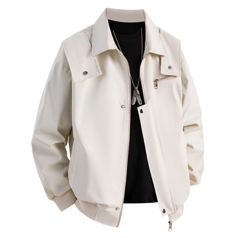 Men's American High-Street Spring and Autumn Lapel Jacket, Lapel Pilot Jacket Trendy Zip-Up Bomber Jacket for Men Daily Wea