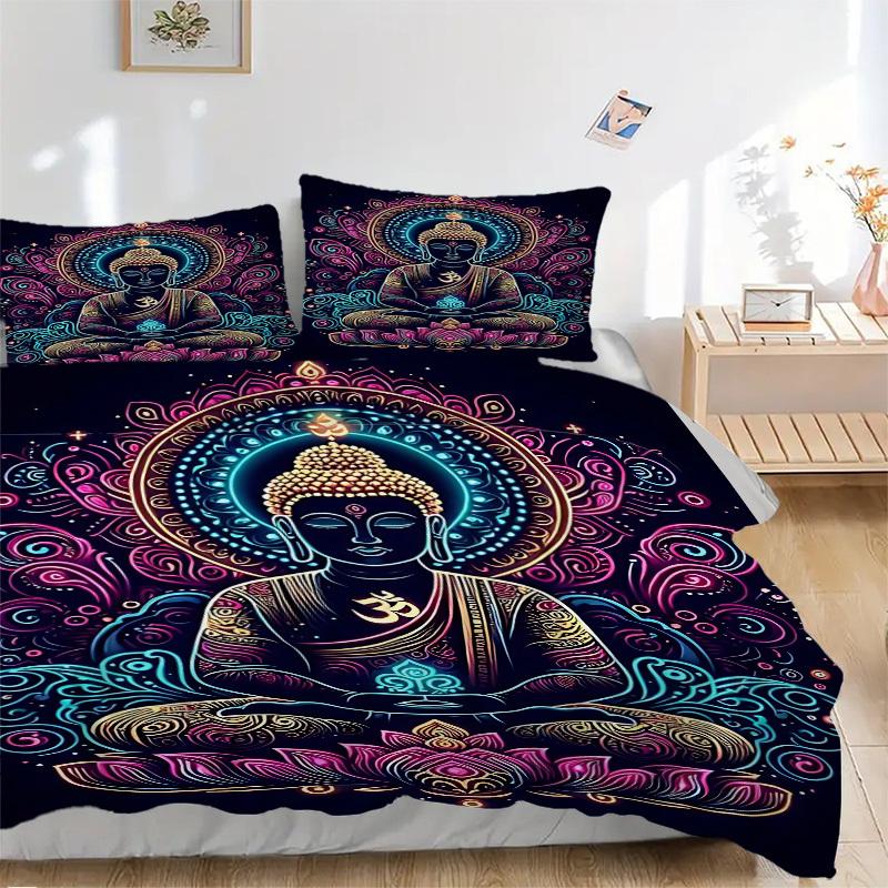 

3pcs Buddha Art Duvet Cover Set, Cover For Bedroom Guest Room (1 Duvet Cover + 2 Pillowcase, Without Quilt), yy250922232 135x200cm