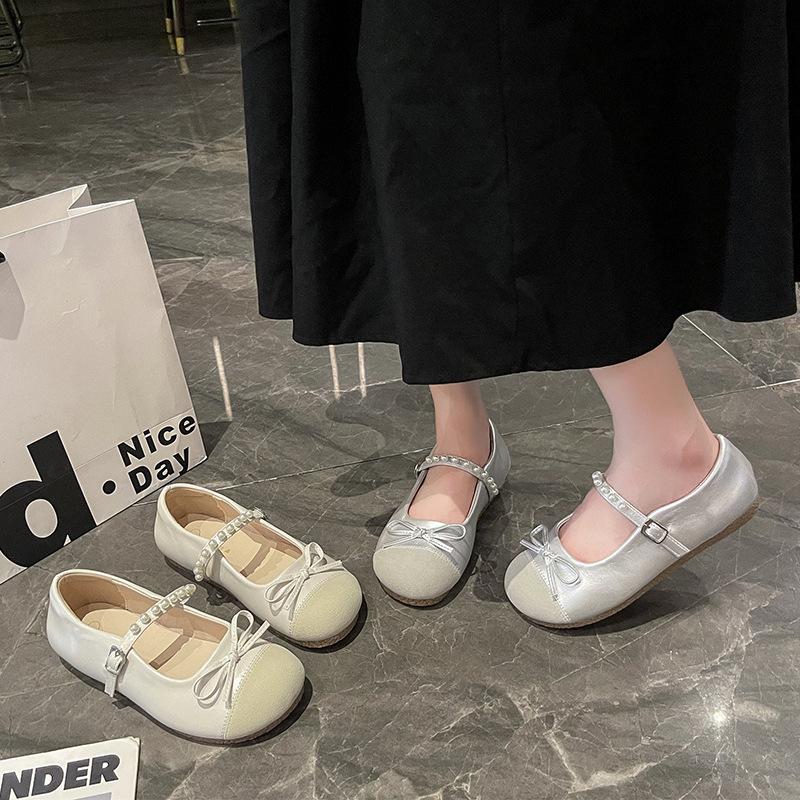French Mary Jane Shoes Women's Autumn Design Pearl One-word Strap High Heels Ballet Baotou Sandals Light Mouth Single Shoes