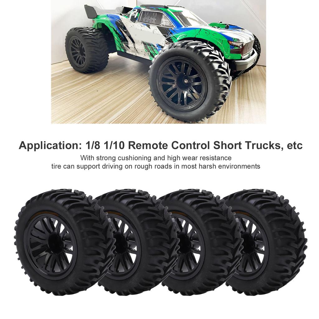 4Pcs RC Car Tires Wheel Rim Set with Sponge Inserts Arrow Pattern for 1/8 1/10 Short Course Truck Black