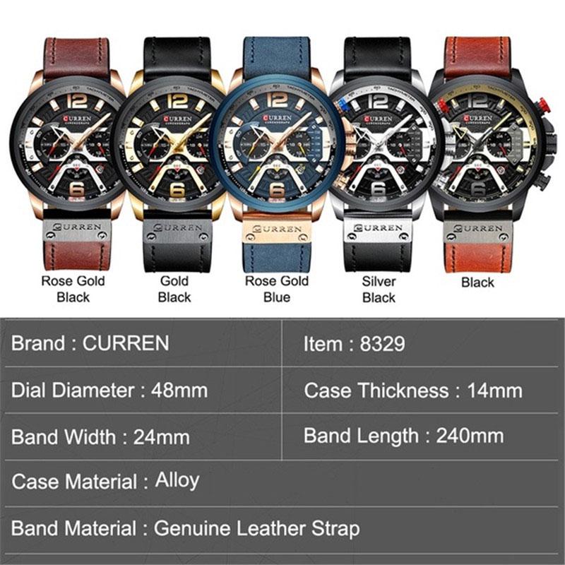CURREN Modische Herrenuhr Luxusmarke Herren Multifunktions-Sportuhr Lederarmband Wasserdichte Quarz-Uhr Geschenk für Männer