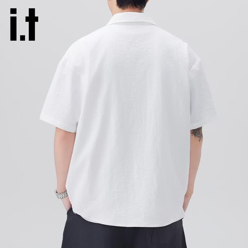 Izzueit Men's American Retro Ice Silk Quick-Dry Short-Sleeve Shirt