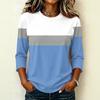 Women's Raglan Sleeve T-Shirt, Round Neck Three-Quarter Sleeve Striped Color-Block Pullover Top