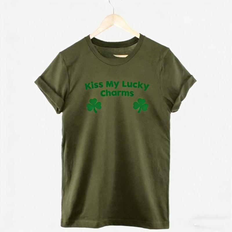Saint Shirt Kiss My Lucky Charms Funny St Patricks Day Unisex TShirt Crewneck Regular Short Sleeve Printed Tshirt Tops