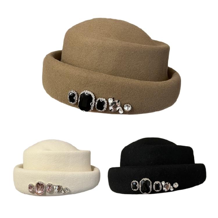 Women Felt Top Cap Girls Chauffeur Hat Adult Felt Beanie Winter Casual Headdress