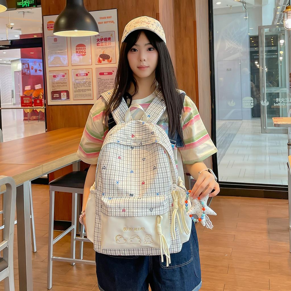 Schoolbag new high-value, fresh, sweet, literary and cute backpack, light travel for junior high school students, large capacity, backpack.