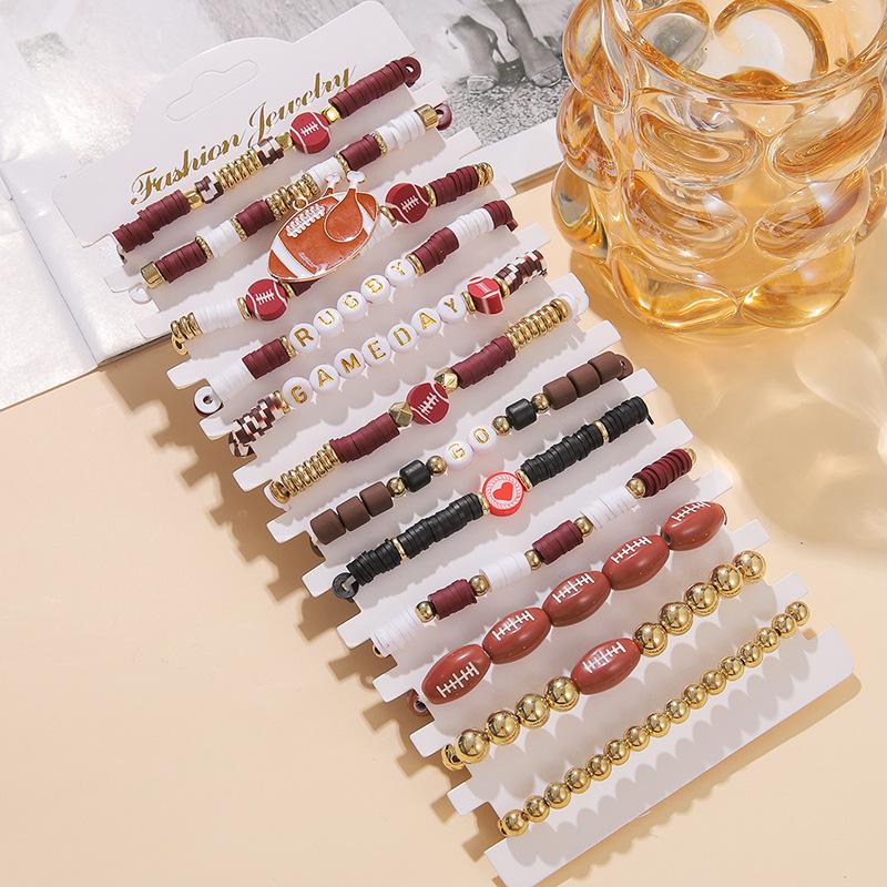 Europe and the United States Popular Sports Bracelet Fashion High Sense Football Handmade Bracelet Soft Pottery Bead String Jewelry