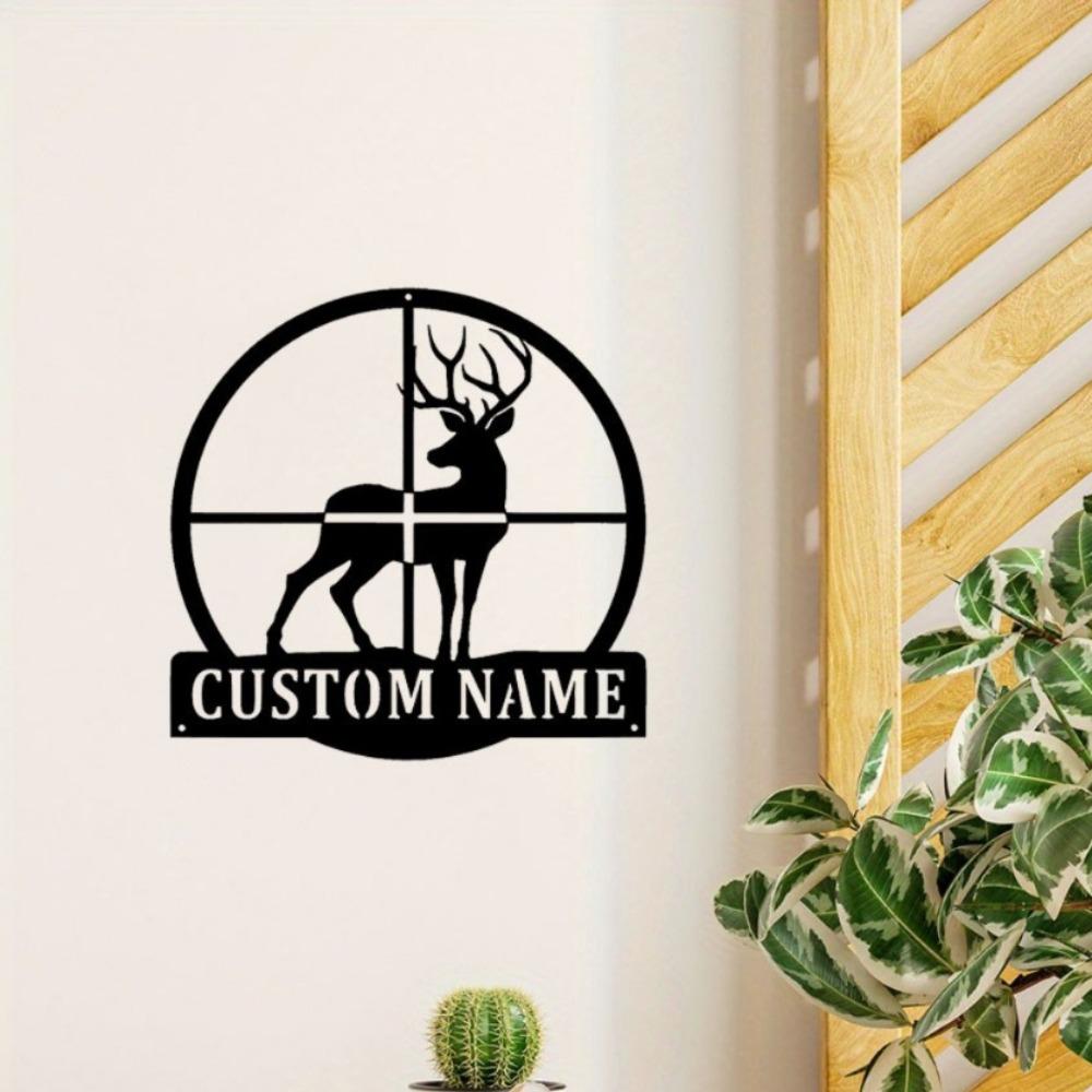Metal Deer Antler Wall Art Hunting Cabin Decor Rustic Nameplate Wildlife Theme Ornament Gift