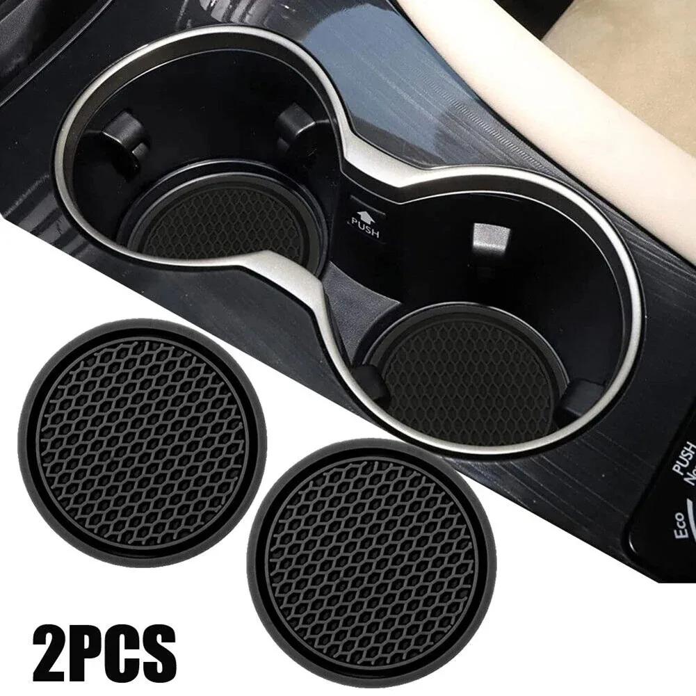 2pcs Black Car Auto Cup Holder Anti Slip Insert Coasters Pads Interior Accessories For Most Cups