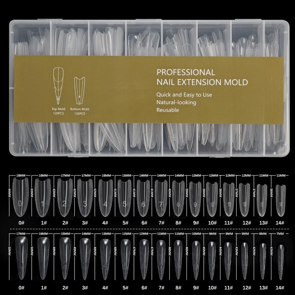 240pcs New Mixed Size False Nail Square Top Short Oval Sandwich Nail Forms Bottom Mold Transparent Nail Mold Extension Work