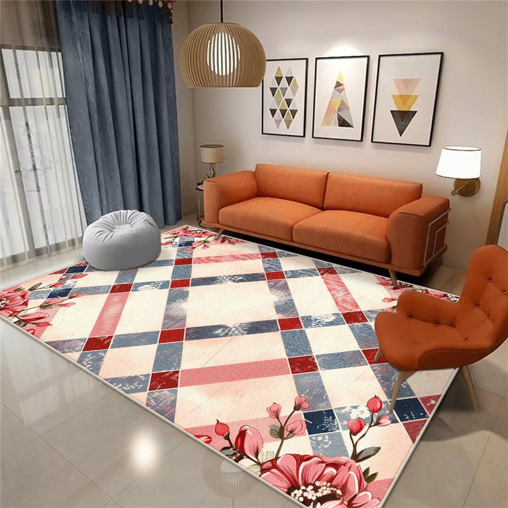 Nordic Style Geometric Rugs Modern Aesthetics Decoration Home Carpet Luxury Green Bedroom Non-slip Washable Mat Living Room