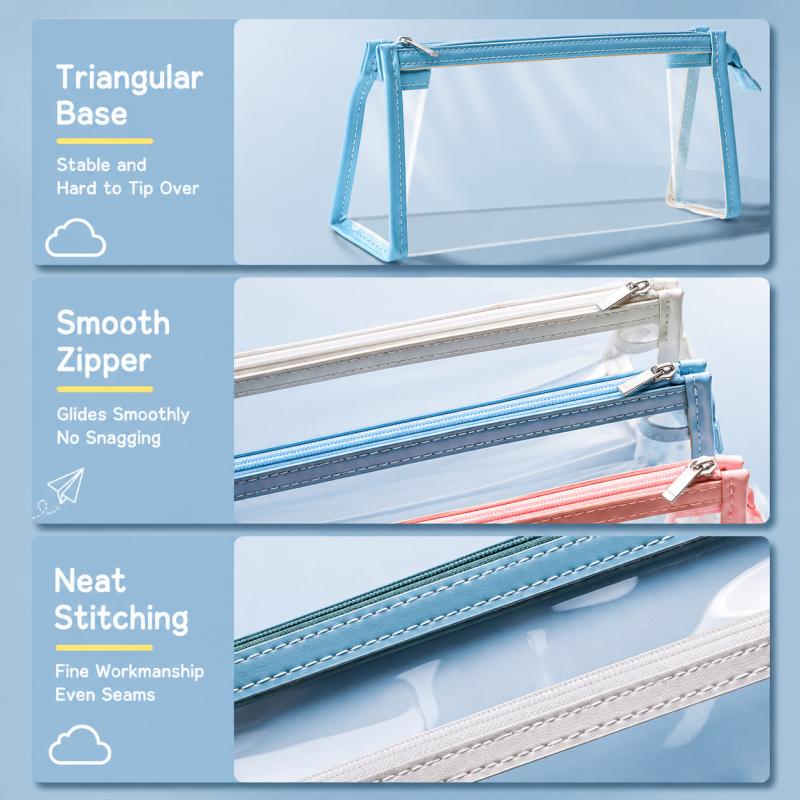 Transparent Pencil Case Large Capacity PU Clear Zipper Pen Bag Multi Layer Storage Organizer For Students Office School Stationery Use