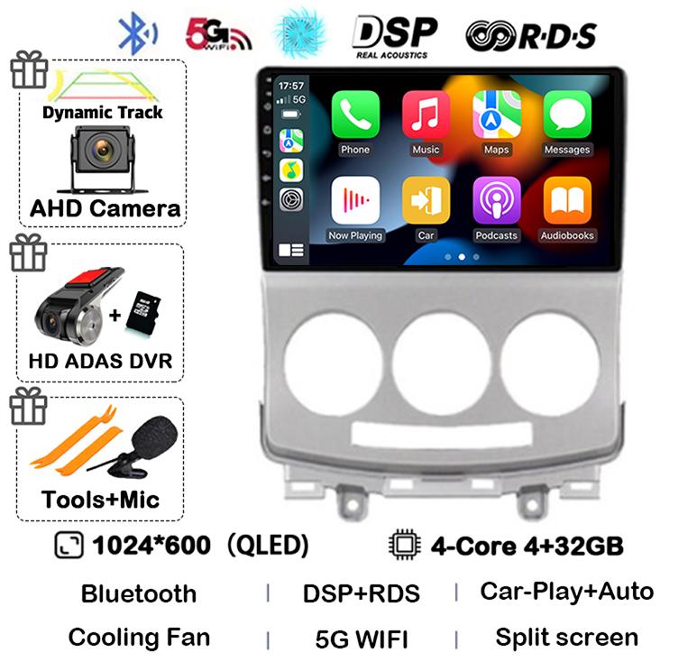 Android 14 Carplay Auto Car Radio For Mazda 5 2005 2006 2007 2008 2009 2010 GPS Multimedia Player Stereo Head Unit Audio WIFI+4G