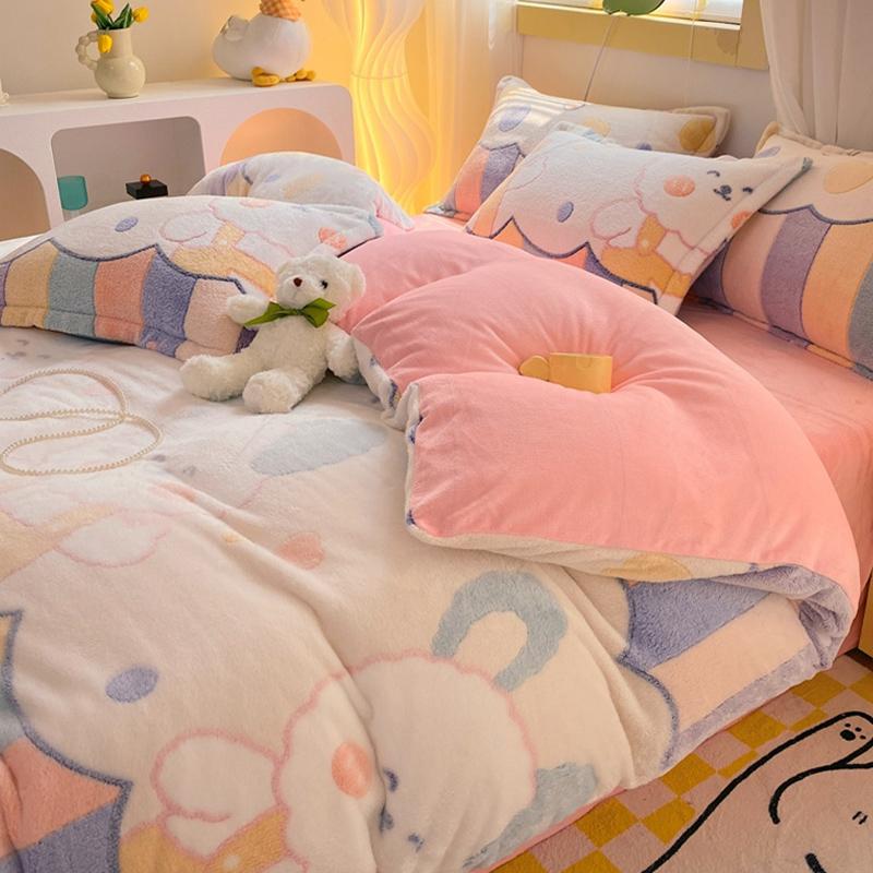 Rainbow Theme Plush Duvet Cover Fluffy Soft Boys Girls Luxury Queen Quilt Cover Winter Warm Letter Print Bedding No Pillowcase