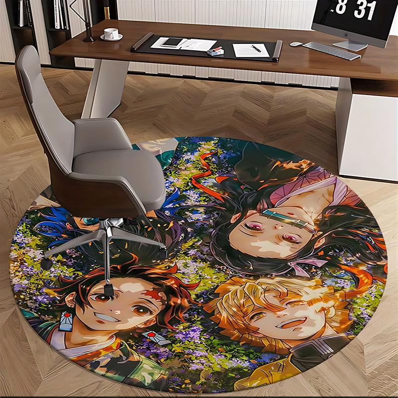 1pc Demon Slayer Anime Design Round Carpet - Office Chair Mat, Non-Slip Rug for Home Decor, Living Room, Bedroom