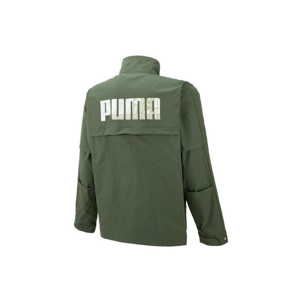 Puma FW22 Logo Print Stand Collar Jacket Men Jacket Military-Green 677384-73