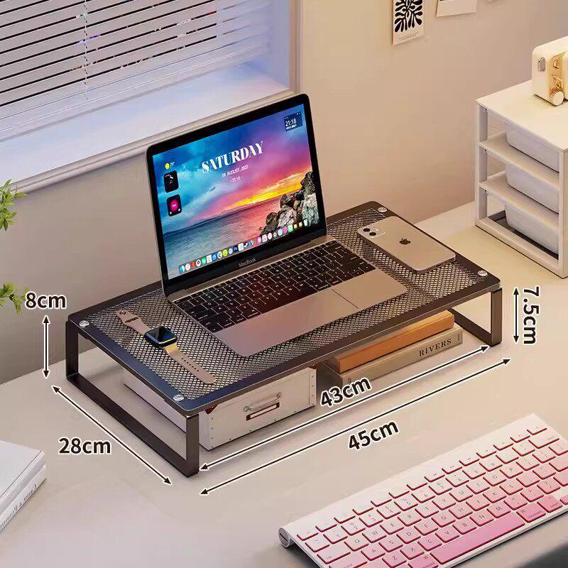 Adjustable Monitor Stand with Keyboard Tray and Laptop Cooling Desk Storage