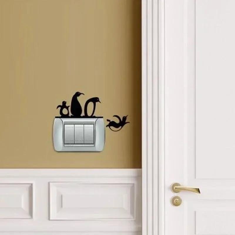 PVC Graffiti Wall Sticker Self-adhesive Tools Home Wall Decoration Cute Penguin Switch Sticker Personality Funny Animal Decor