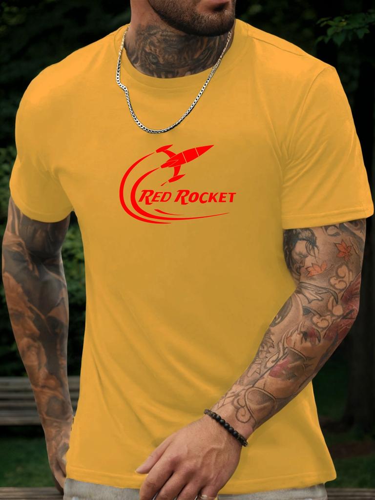 Short Sleeve TShirt RED ROCKET Mens 100 Cotton Pattern Printed Shirt Summer Round Neck Breathable Casual Fashion Cool Tee