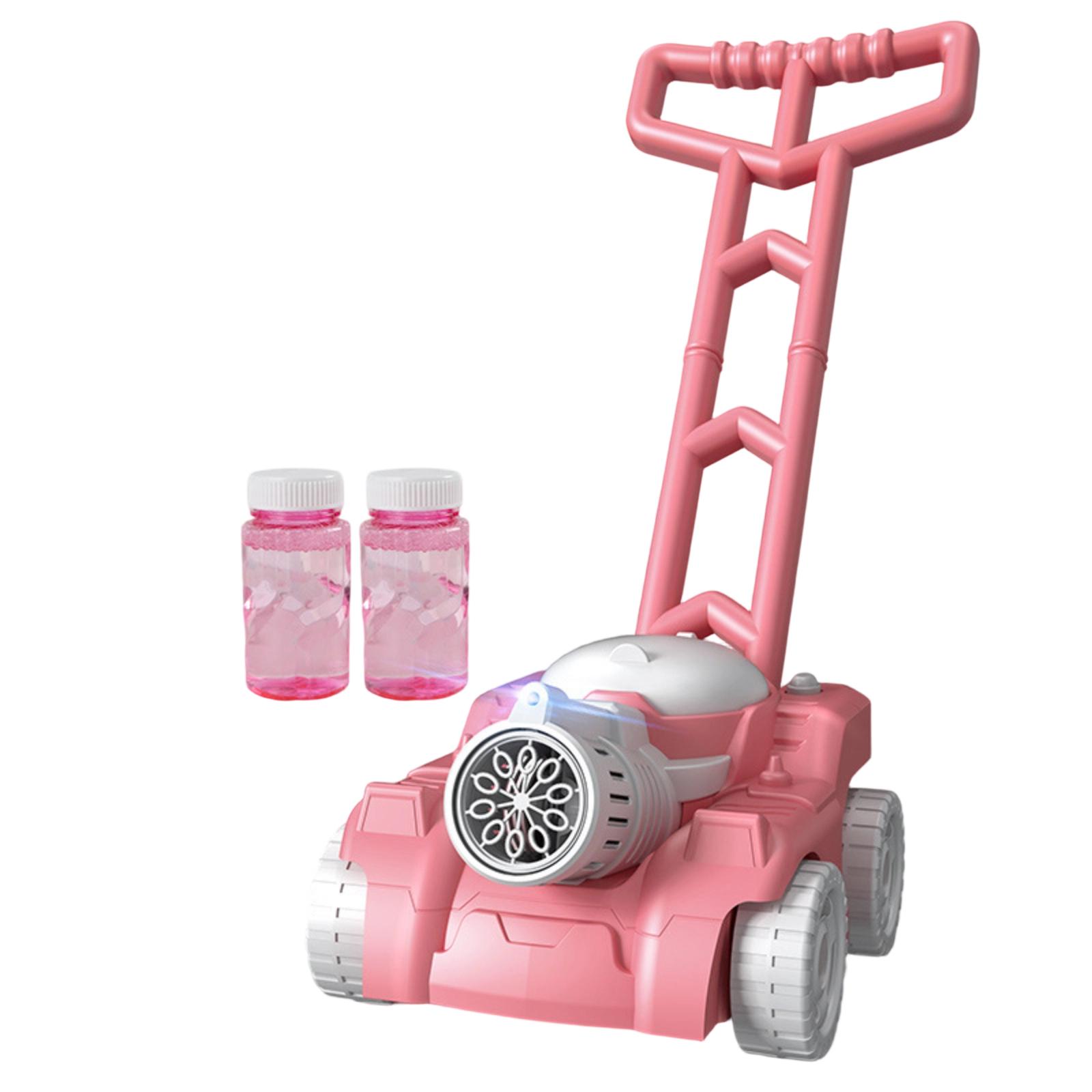 

Electric Bubble Lawn Mower Toy with Music and Light Features Battery Operated Bubble Machine Outdoor Summer Play Push Cart for Kids One Size рожевий