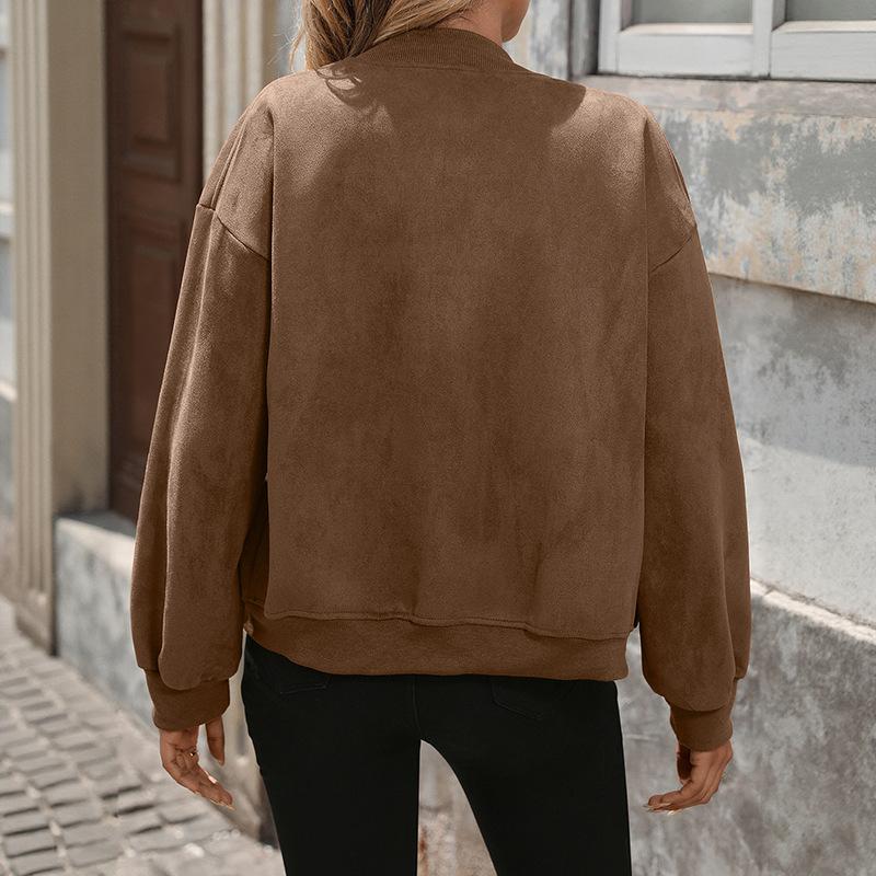 Autumn New Women's Baseball Collar British Velvet Retro Casual Jacket