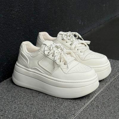 Samt Koreanische Version warmes Leder vielseitig dicksohlige Schnürschuhe weiße Schuhe Damenschuhe lässige Board-Schuhe modisch