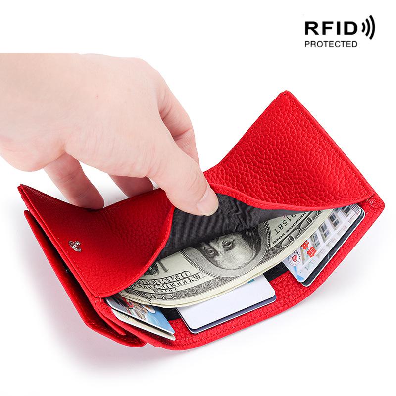 Kompaktowy portfel trójdzielny w stylu japońsko-koreańskim z prawdziwej skóry