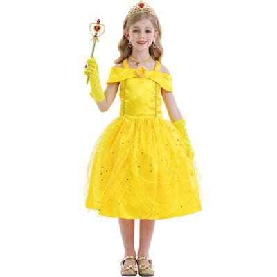 Costume Vestito Principessa Belle di Halloween per Bambina - Outfit per Festa La Bella e la Bestia