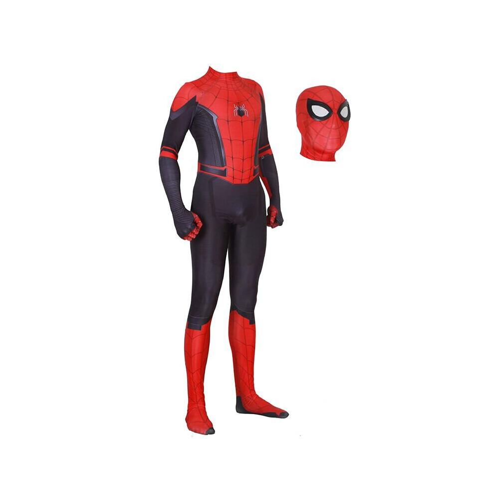 (Tuta+Copricapo, L(Altezza consigliata 140-150 cm)) Peter Parker Adulti Bambini Spider Man Far From Home Cos Costume Spiderman Tuta