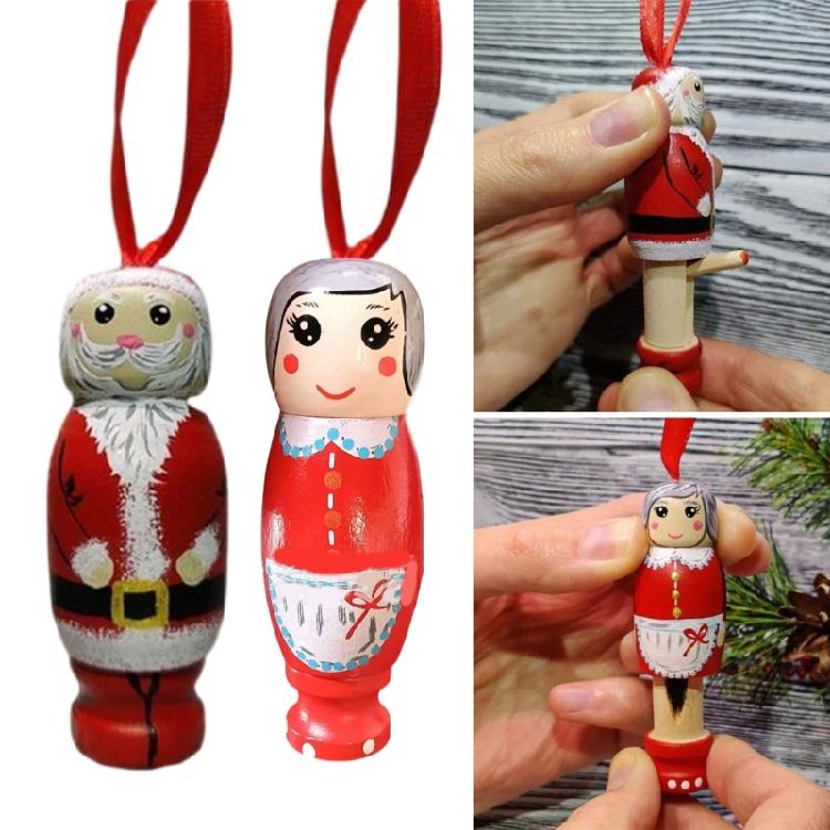 Santa Figure Decoration Christmas Tree Hanging Pendant Hand Painted Wood Adorment Elegant Holiday Season Ornament