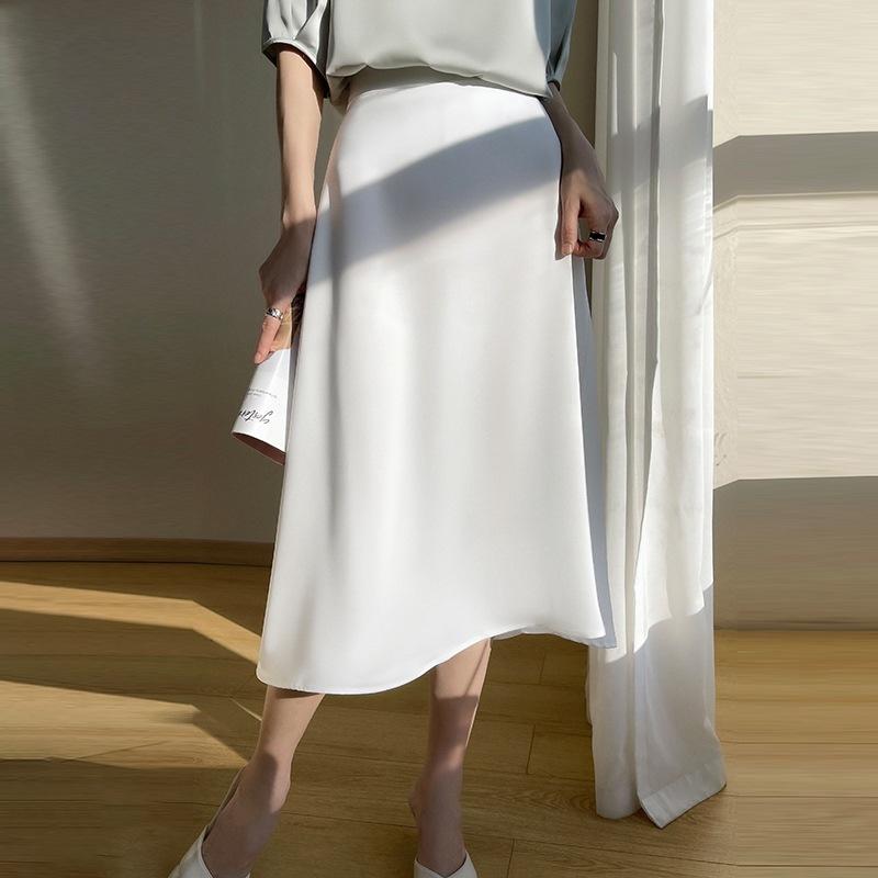 Acetate Satin Fabric Skirt Summer New High-waisted Slim Temperament High-end Women's Midi Skirt