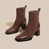 Thick High Heel Short Boots Autumn Winter New Square Headed Suede Ankle Boots For Women Black Brown Elastic Heeled Botines Mujer