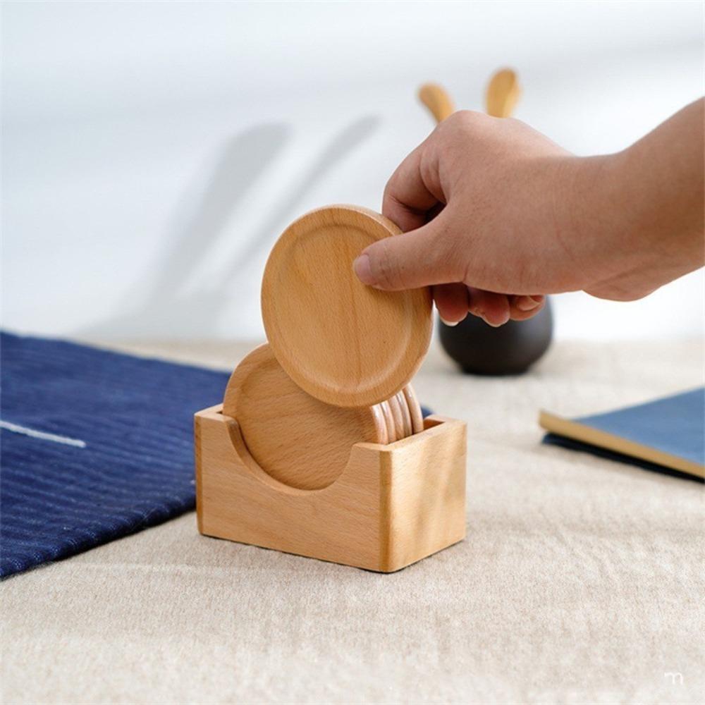 6pcs/set Japanese Style Teacup Mat Non-slip Insulated Placemat Durable Wood Coaster Dish