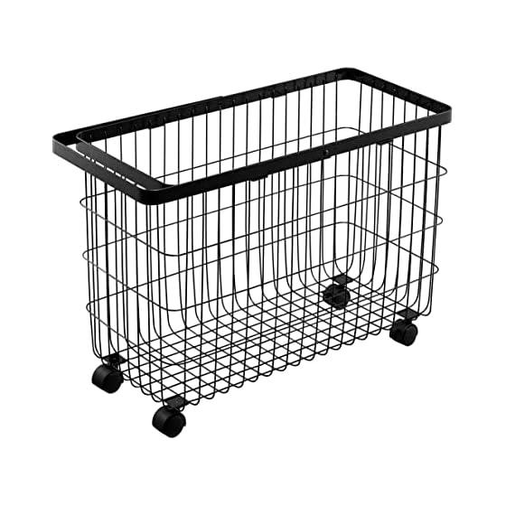 Laundry Basket Tower with Casters Wide & Low 35L Black Yamazaki Jitsugyo Drum Type Washing Machine Large Capacity Laundry Box Basket Laundry Laundry