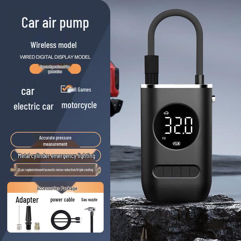 

Многофункциональный беспроводной автомобильный воздушный насос с двойным цифровым дисплеем и подсветкой